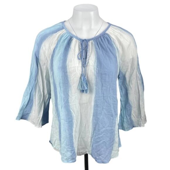 AERIE Tassel Tie Neck 3/4 Sleeve Blouse Sz Medium - Picture 1 of 5